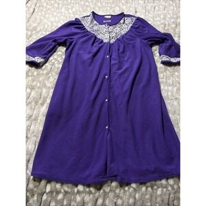 Vtg Kelly Reed Purple White Lace Grannycore Large House Coat Night Gown Pocket